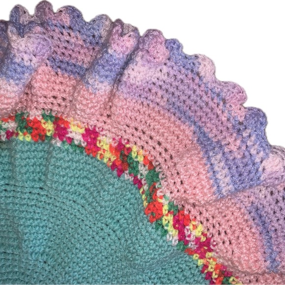 Handmade Scallop Ruffle Teal Green Pink Purple Crochet Christmas Tree Skirt 29” - Picture 4 of 6